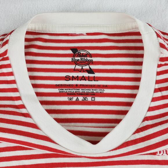 Pabst Blue Ribbon Shirt Womens Small T Shirt Tee Striped Red White Top Preppy - Picture 6 of 8